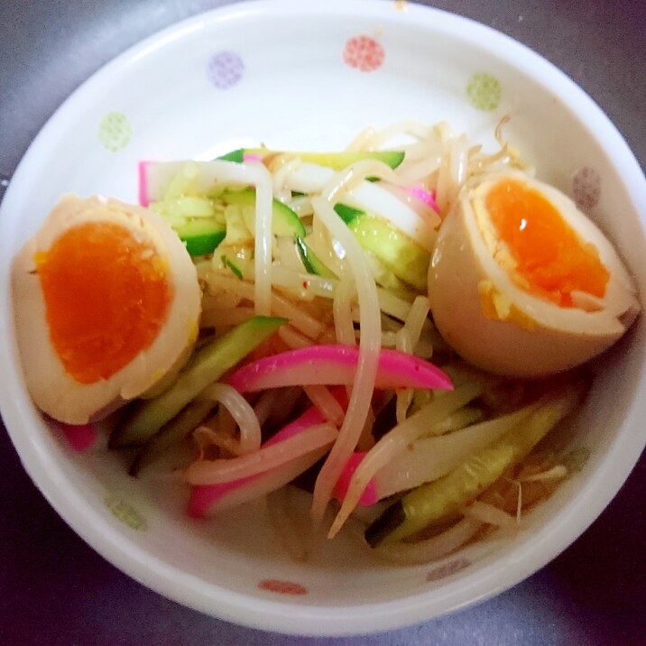 モヤシの和え物☆味玉添え